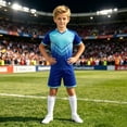 thumbnail image 6 of Boys Summer Outfits Kids Gradient Triangle Design Breathable Soccer Uniform 2 Piece Boys' Clothing Sets Blue L, 6 of 9