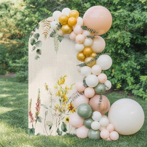 6ft Arch Backdrop Cover,Watercolor Garden Flower Leaves Arch Stand Cover Spandex Fitted Backdrop Covers Farm Plants on Burlap Wedding Birthday Bridal Shower Party Background Decoration