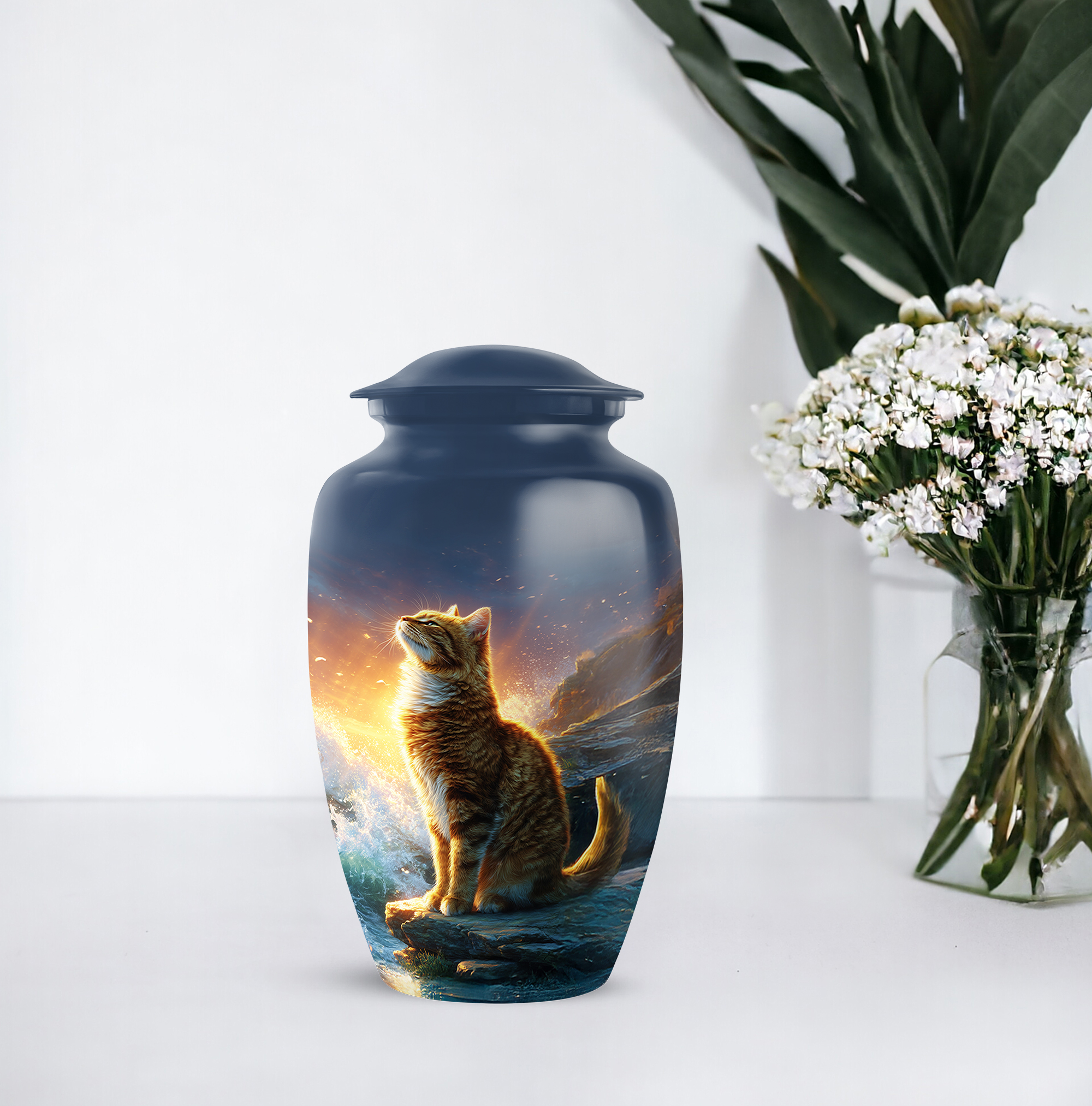 Cat Burial Urn For Ash For Women - Blue Urns For Human Ashes - Funeral Urns For Human Ashes Adult - Small Cremation Urn For Adult Mother & Father, 1 Large 10 Inch, 4 Keepsake Set