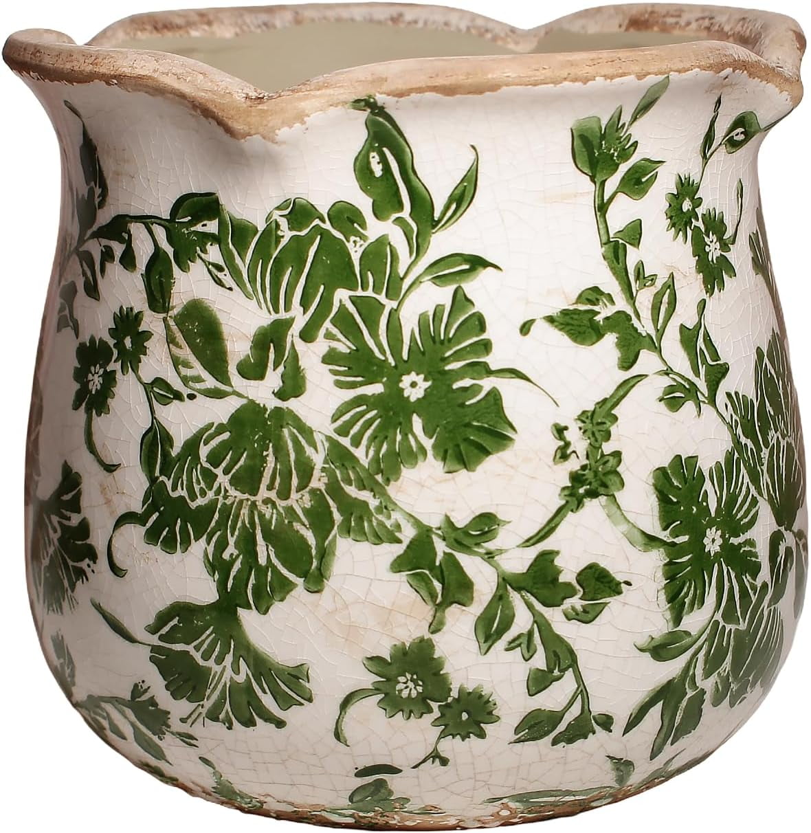 Ceramic Pots for Plants, Vintage Plant Pot with Drainage Hole, 6.11in. Planter for Indoor Plants, Crackle Glaze Finish Flower Pot, Perfect Tuscan Ceramic Planter for Gardening, Rose Floral