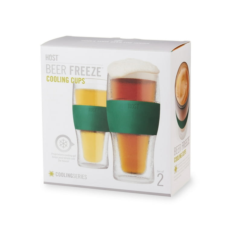 Host Freeze Beer Glasses, 16 ounce Freezer Gel Chiller Double Wall Plastic  Frozen Pint Glass, Set of 2, Green