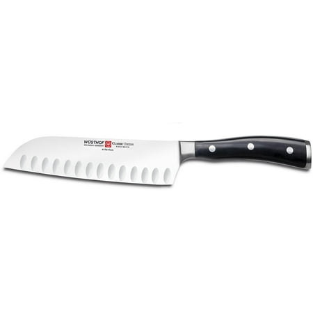 - Wusthof 7 Inch Forged Santoku Knife, Classic Ikon Series | Full Tang High Carbon Stainless Steel Straight Edged Blade, With Hollow Edges To Prevent Sticking