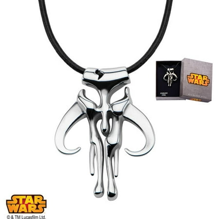 Disney Stainless Steel Star Wars Mandalorian Symbol Pendant, 20 Leather Cord