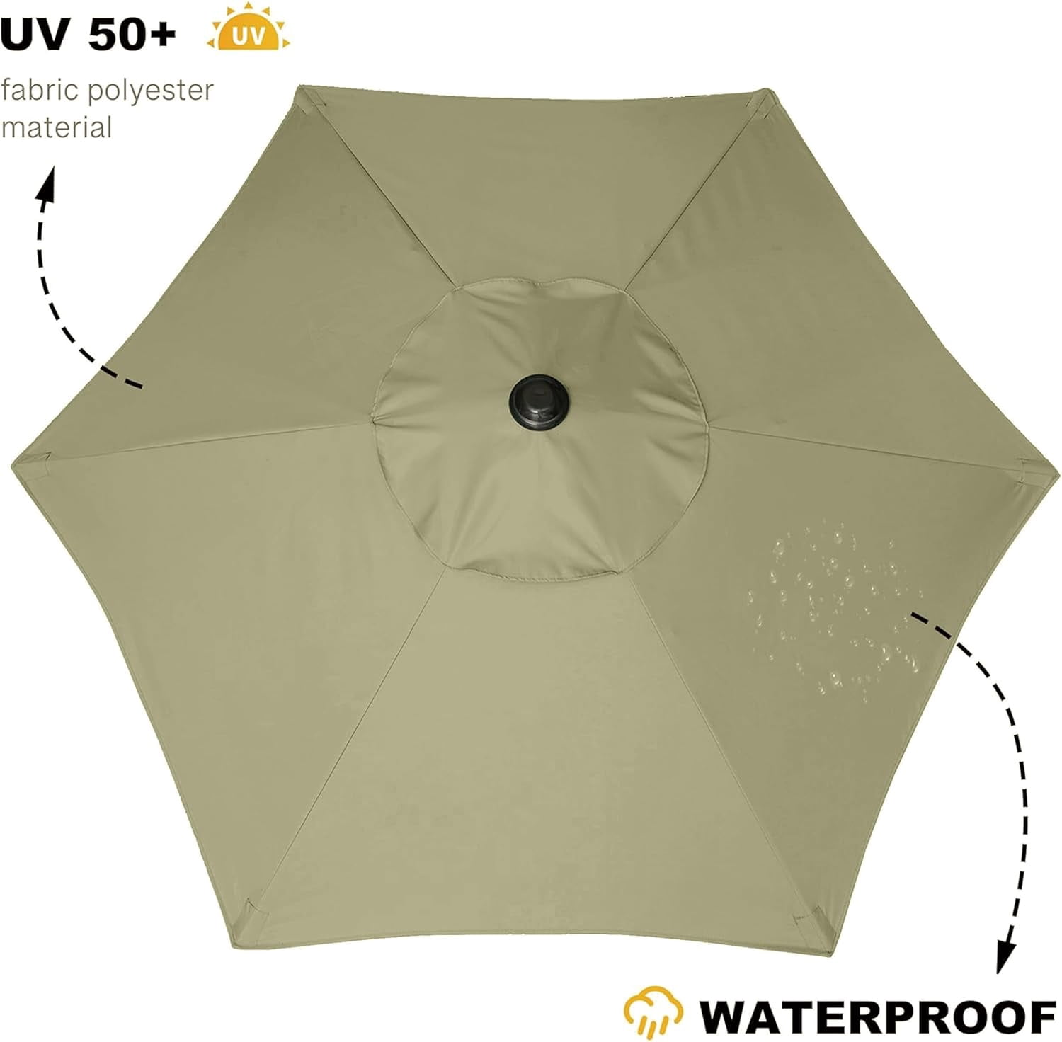 AMMSUN 6ft Round Patio Umbrella, Khaki, Push Up & Tilt Small Outdoor Market Umbrella for Pool Lawn Balcony Garden