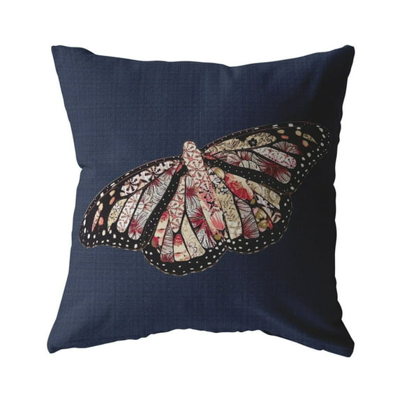 Rustic Butterfly Indoor/Outdoor Broadcloth FabricPillow in Blue 18x18