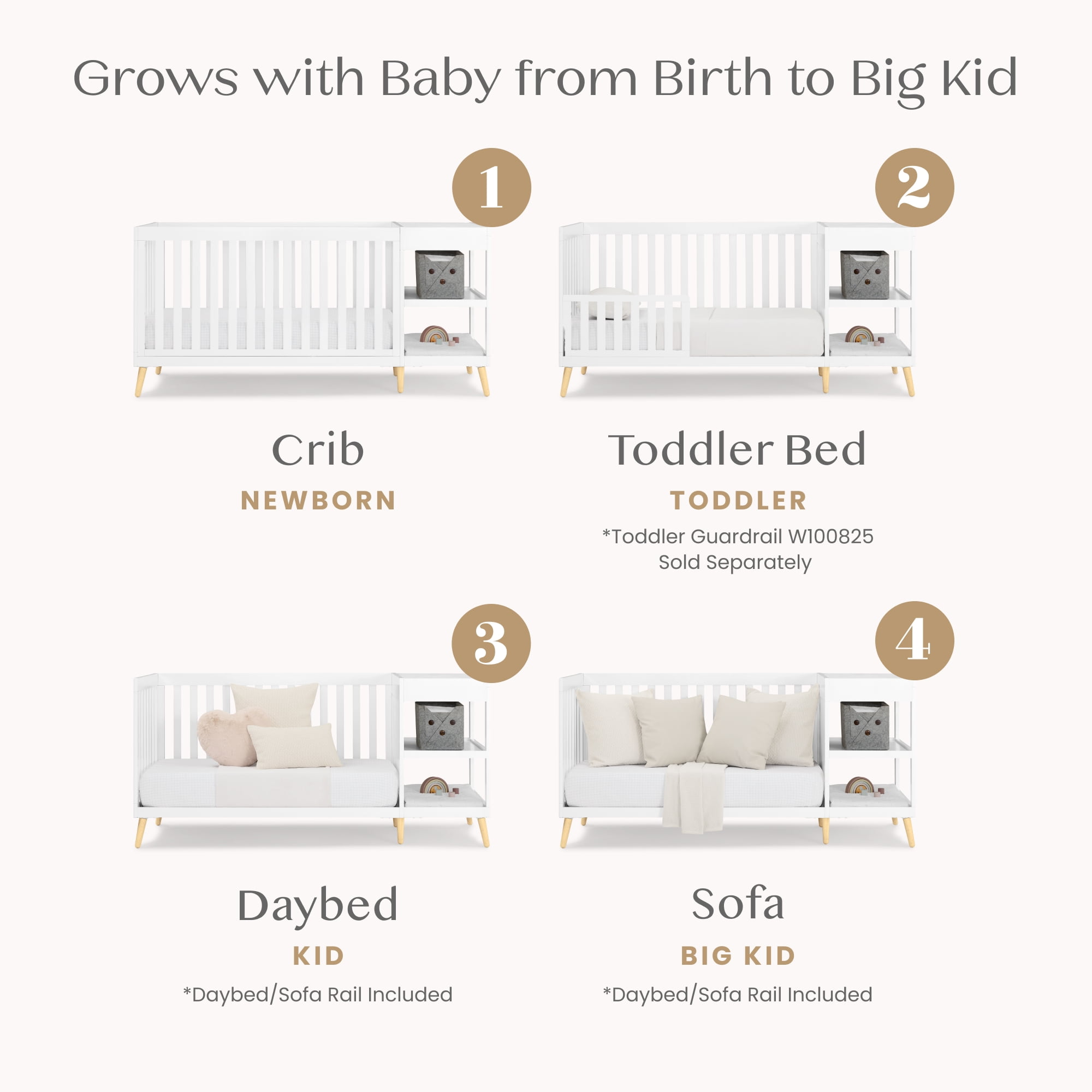 Delta Children Essex 4-in-1 Convertible Crib and Changer, Bianca White w/Natural