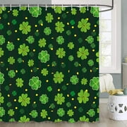 Happy St Patrick' s Day Shower Curtains, Green Four Leaf Clover Cute Lucky Gold Coin Pattern Irish Holiday Bathroom Decorations, Fabric Shower Curtains for Restroom, Elegant Emerald