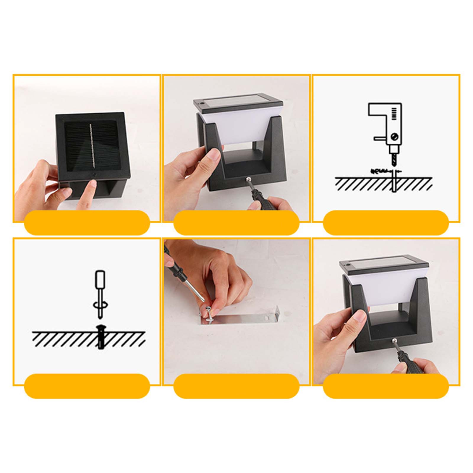 7.87”, Square - Solar Outdoor Post Light, IP65 Waterproof LED Lamp, Dusk-to-Dawn for Courtyard, Patio, Garden