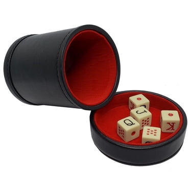 PU Leather Dice Cup Set – Includes Poker Dice, Pip Dice & Velvet Pouch | Perfect For Game Nights