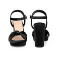 thumbnail image 4 of BLISSFUL STEP Knot Platform Slingback Faux Velvet Block Heel Sandals for Women, 4 of 4