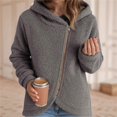 thumbnail image 2 of Women's Causal Slanted Zip Up Hoodie Jackets Loose Trendy Fuzzy Fleece Zipper Hooded Sweatshirt Coats Gray XXL, 2 of 3