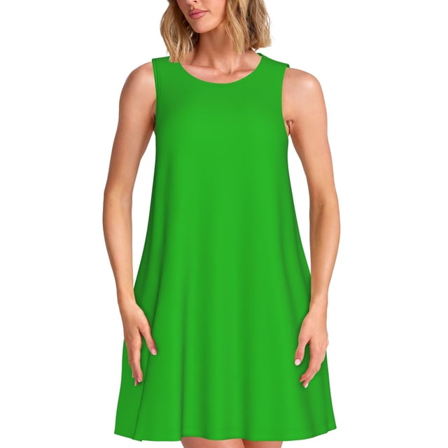 Fotbe Green Vestido de Verano sin Mangas para Mujer – Vestido Midi Línea A, Estilo Camiseta Floral, Vestido Playero Casual y Fluido