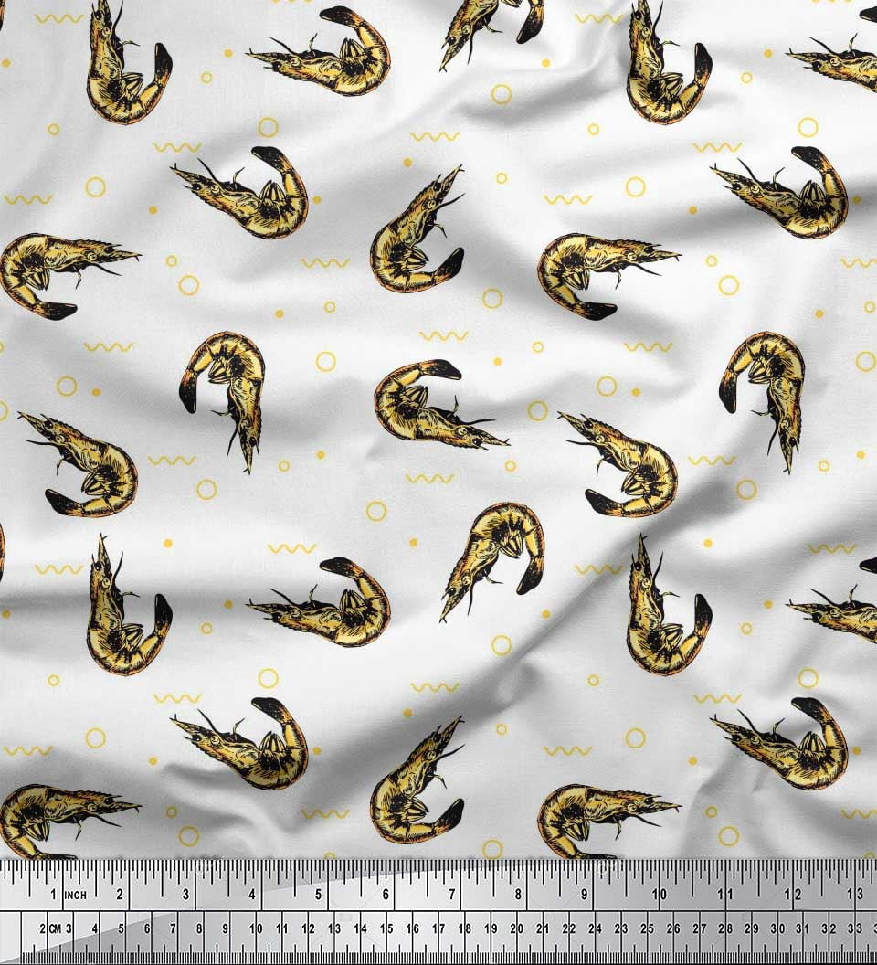 Soimoi Georgette Viscose Fabric By The Yard - White, 42" Wide, Cartoon Car & Owl Print Material