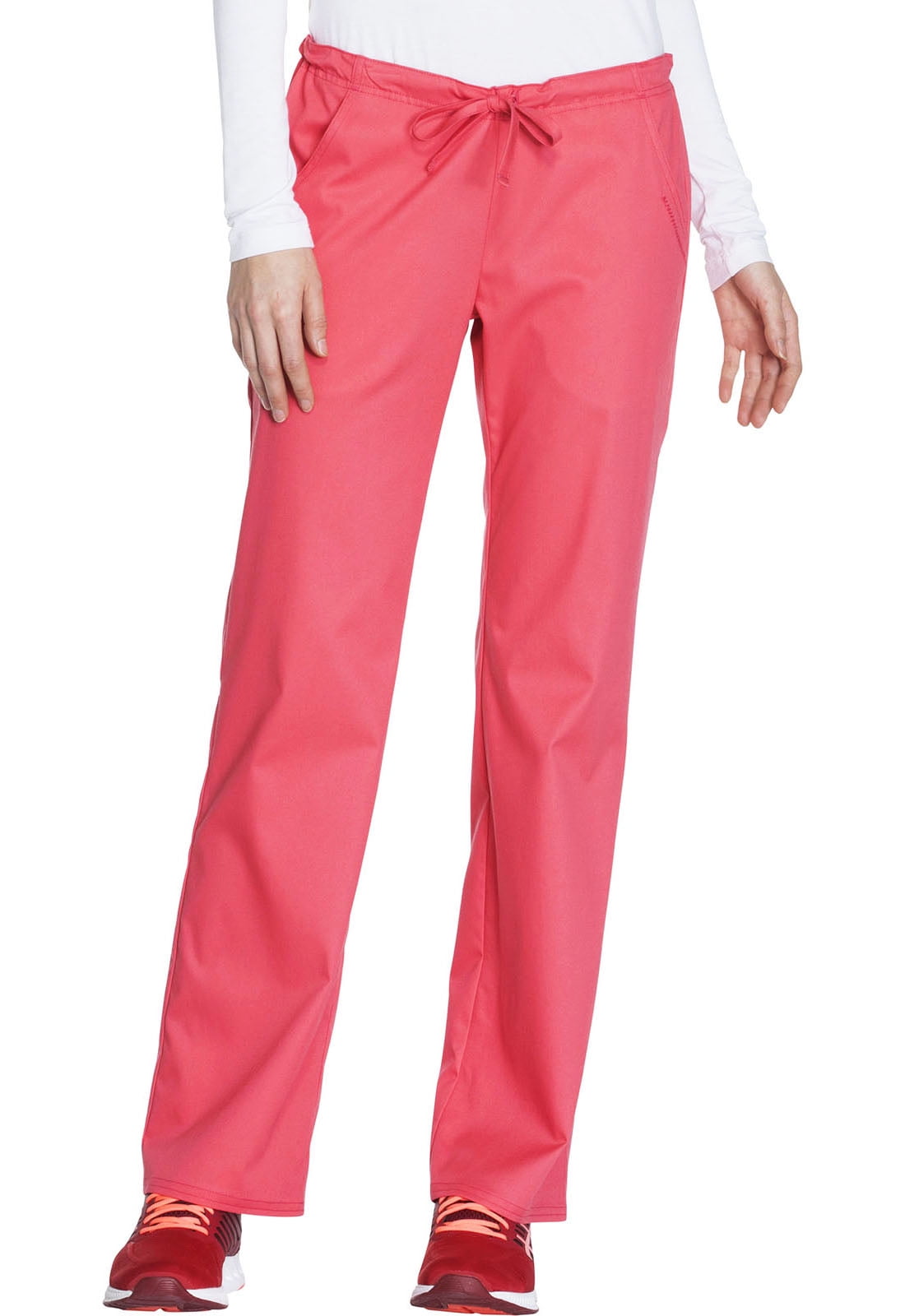 Cherokee Luxe Women Medical Scrubs Pant Low Rise Straight Leg Drawstring 1066P, XL Petite, Fire