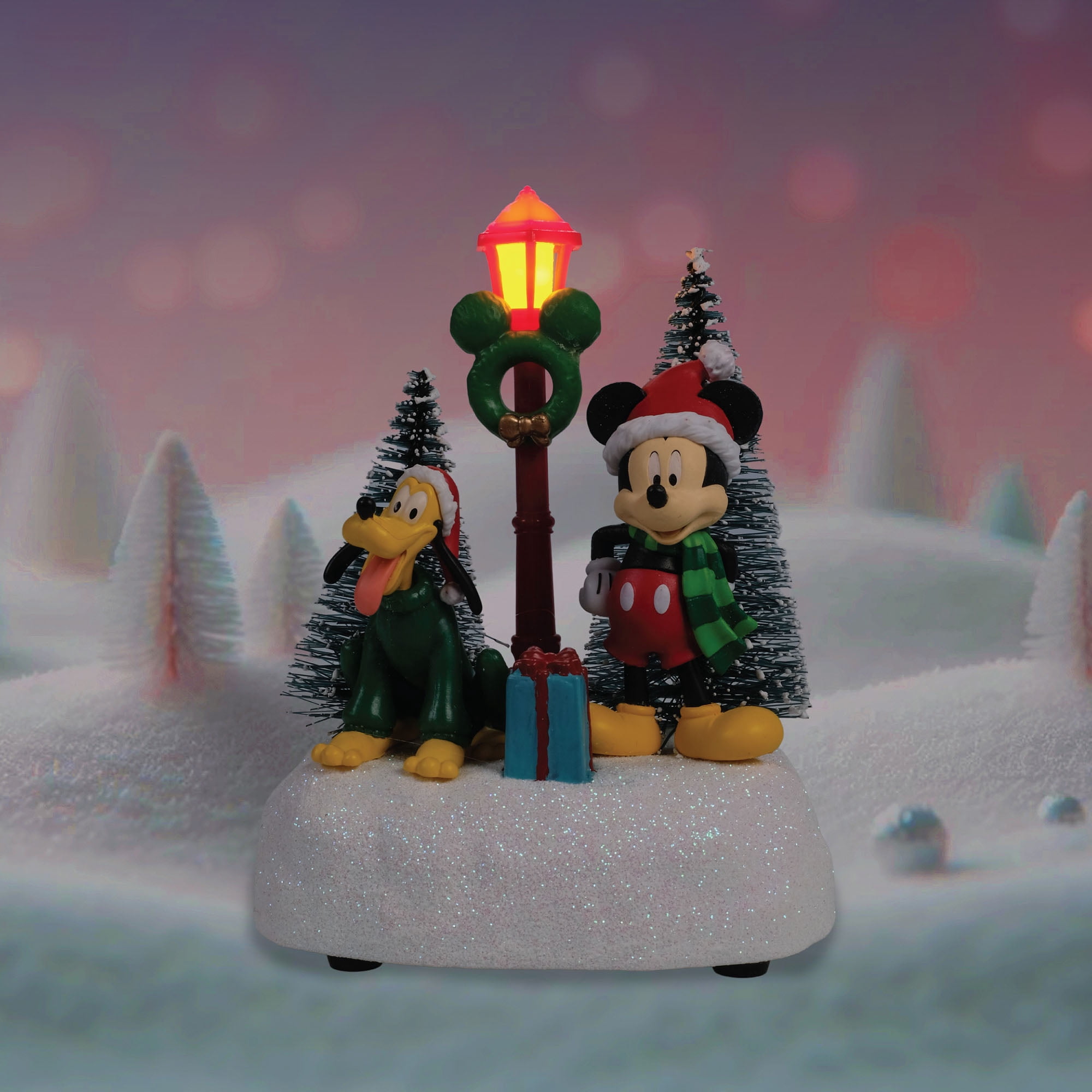 Disney Mickey & Pluto Holiday Lamppost Village Piece