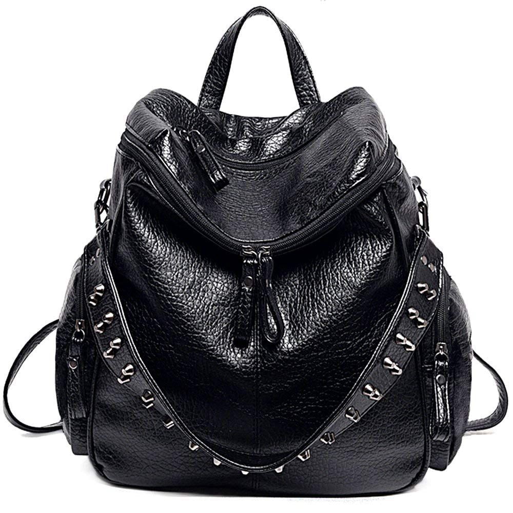 UTO Women Studded Backpack Purse PU Leather Convertible Ladies Rucksack Zipper Pocket Crossbody Shoulder Bag CA 