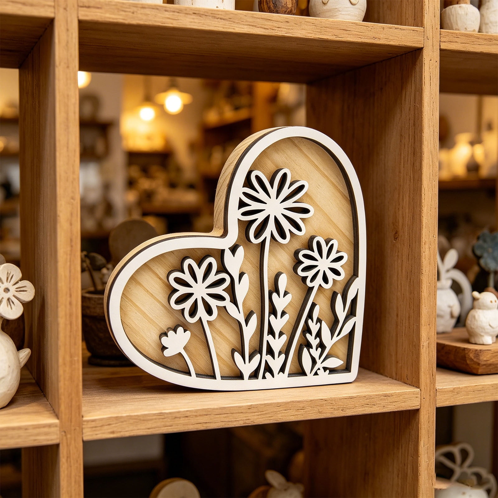 Liamobondopolis Rustic Heart Shaped Wooden Shelf Sitter Just Breathe Inspirational Tabletop Sign for Home Decor Living Room Desk