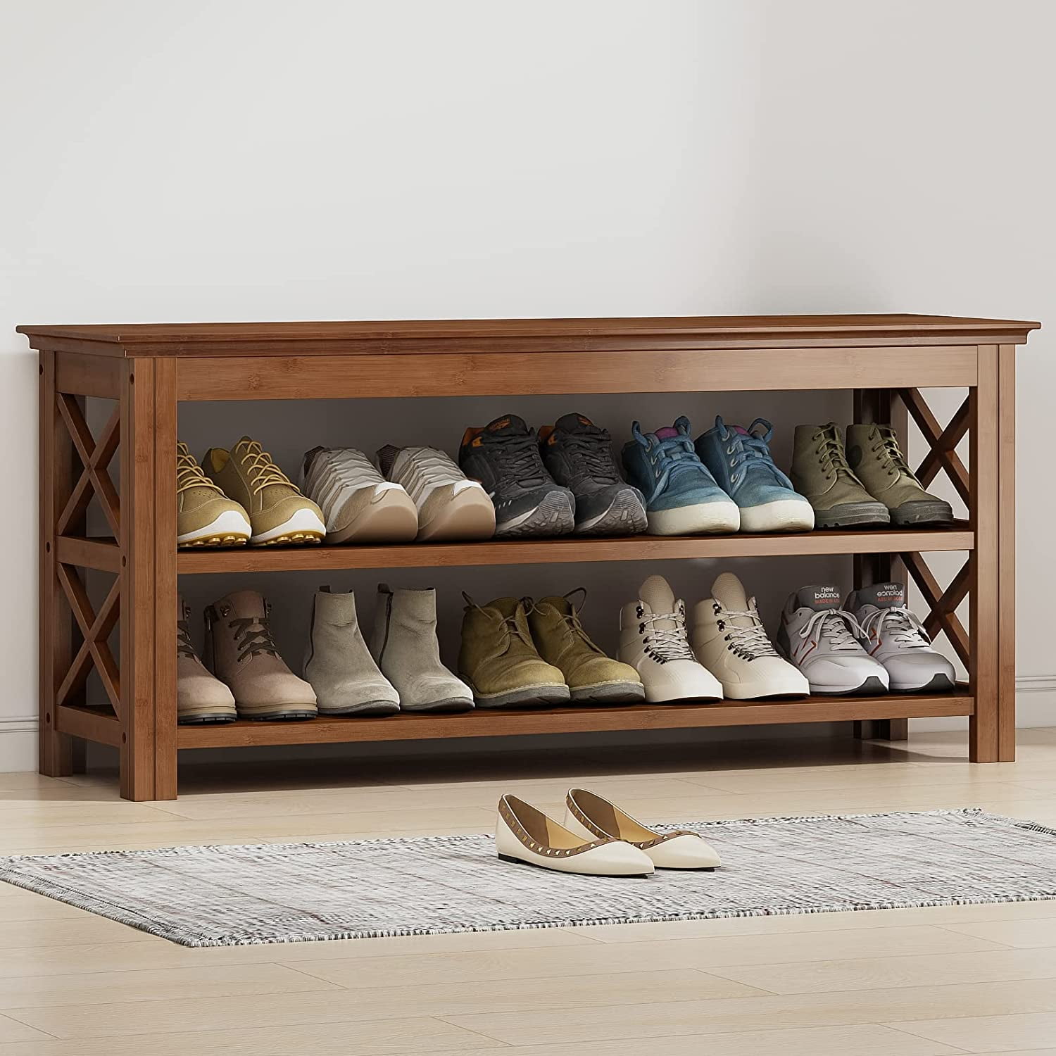 Bamworld Shoe Bench Entryway Bench Shoe Rack Bench Bamboo 3 Tier Shoe