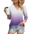 thumbnail image 2 of Olyvenn 3/4 Sleeve Tee Shirts for Women Loose Fit V Neck Gradient Shirts Oversized Casual Loose Fit Cute Tops Workout Blouse Black M, 2 of 7