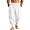 White, variant on Mens Linen Pants Drawstring Elastic Waist Tapered Leg Pants Casual Breathable Summer Vacation Beach Trousers with Pockets, S