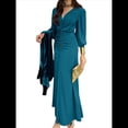 thumbnail image 3 of Vestidos de Cóctel de Sirena para Otoño e Invierno para Mujer, Larga, Escote en V, Ajustados, Maxivestido Fruncido en la Cintura. Azul Pavo Real M, 3 of 9