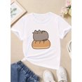 thumbnail image 1 of A Casual Round-Neck T-Shirt Suitable for Little Girls - Featuring an Adorable Cat Print, Made from Premium 180G Pure Cotton, Perfect for Daily Or Outdoor Activities, an Ideal Gift for a Girl., 1 of 6