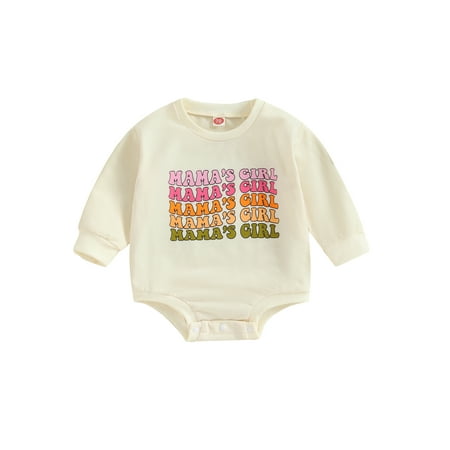 

Infant Baby Girl Fall Sweatshirt Jumpsuit Letter Print Round Neck Long Sleeve Romper Toddler Clothes