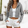 thumbnail image 6 of Women's Zip Up Hoodies,Cropped Cardigan Jacket,Drawstring Hooded Sweatshirts,Fleece Full Zip Up Hoodie,Casual Workout Long Sleeve Top,Fashion Jacket Crop Top with Pockets,Trendy Lightweight Grey, 6 of 8
