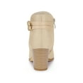 thumbnail image 2 of BLISSFUL STEP Women's Buckle Decor Cross Strap Pointed Toe Block Heel Ankle Boots Beige 7, 2 of 8