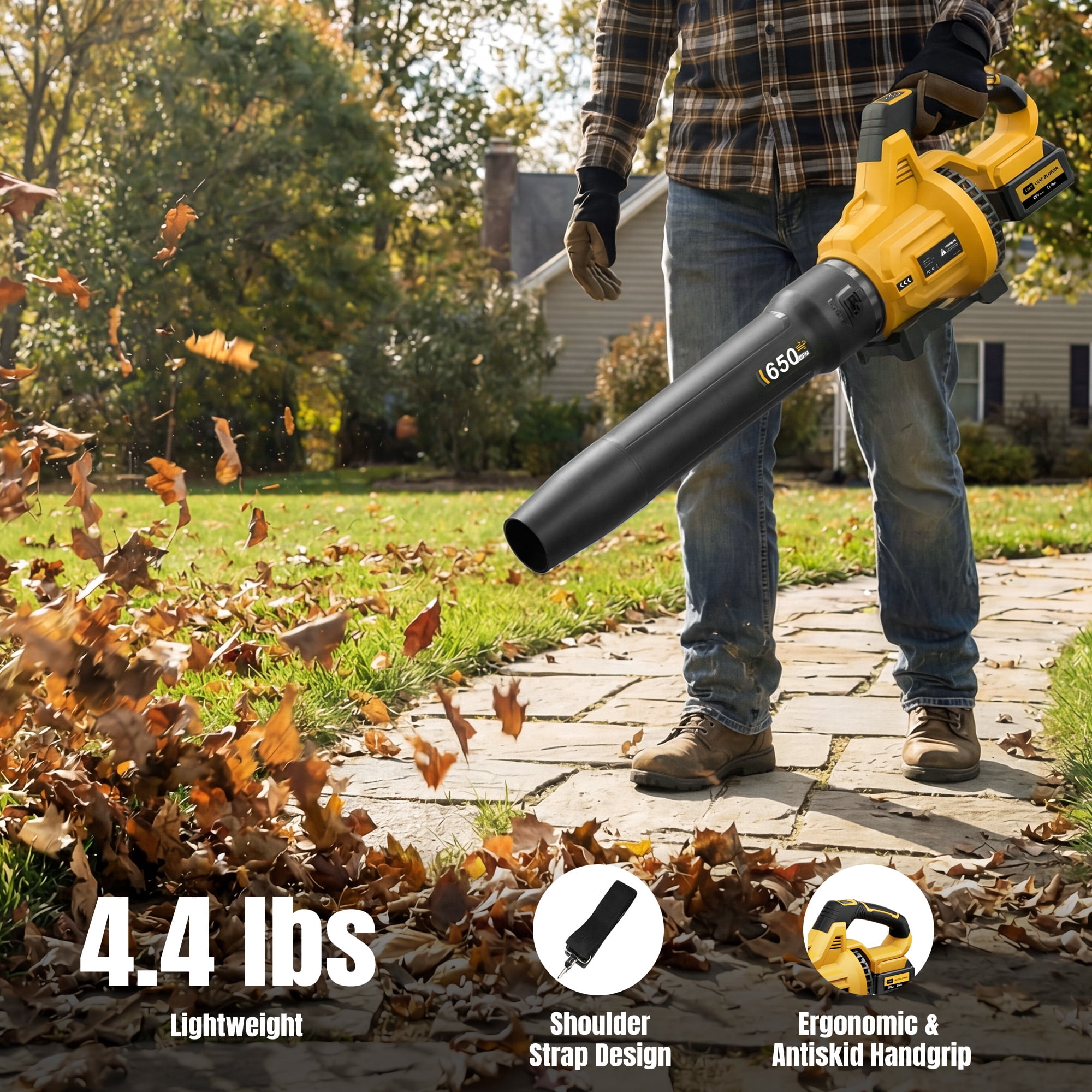 Cordless Leaf Blower with 2 x 5.0Ah Batteries, 650CFM 3-Speed Electric Leaf Blower for Lawn Care, Yard, Snow, and Debris