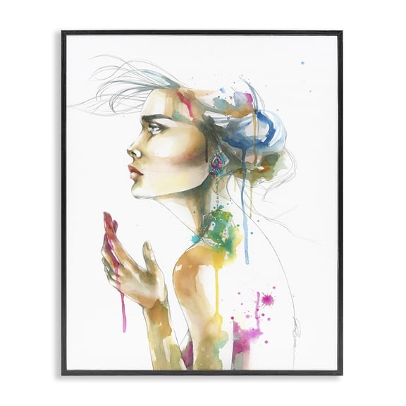 Stupell Industries Contemporary Abstract Watercolor Female Side Portrait Black Framed Giclee Art, 11 x 14, by Elisaveta Stoilova