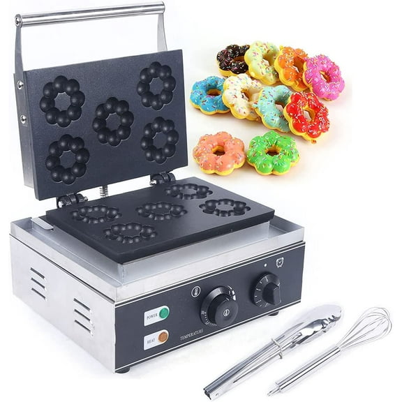 Fichiouy 1500W Waffle Donut Machine 5 Holes Nonstick Double-Sided Electric Plum Flower Shape Doughnut Maker for Snacks Desserts