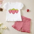 thumbnail image 2 of NOLDARES Toddler Baby Girl Summer Clothes Short Sleeve Strawberry Print Shirt and Plaid Waist Shorts Sets Summer Outfit 2Pcs(A1-White,18-24 Months), 2 of 8