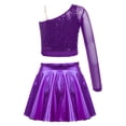 thumbnail image 2 of Alvivi Kids Girls Sequins Crop Top with Metallic Mini Skirt Outfits for Hip Hop Jazz Dance Performance Purple 6, 2 of 7