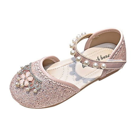 

Sandals For Girls Girls Sandals Pearl Strap Princess Leather Shoes Toddler Sandals Girls(Size:6-7Years)