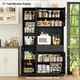 thumbnail image 5 of Hiphuta 71" Farmhouse Kitchen Pantry Storage Cabinet, Modern Coffee Hutch with Doors and Drawer, Shelves & Microwave Stand, Sturdy Cupboard for Dining Room, Black, 5 of 8