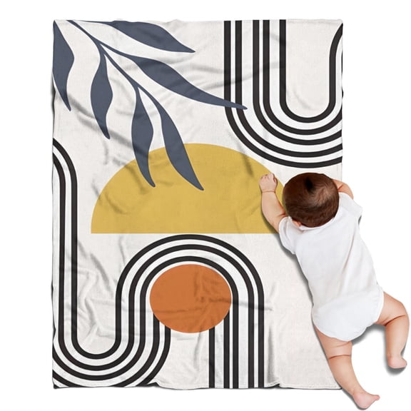 Orange Boho Geometric and Plant Pattern Blanket,Comfortable Soft Flannel Throw Blanket,All Season,Warm Lightweight Blankets for Sofa Bed Couch Living Room Chair,30"x40"