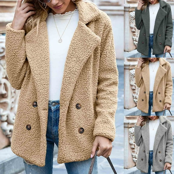 HAPIMO Women's Casual Warm Cardigans Double Breasted Midi Peacoat Trench Coats Turn Down Collar Button Fall Fashion Long Sleeve Outwear Winter Soft Fleece Coat Gray XL