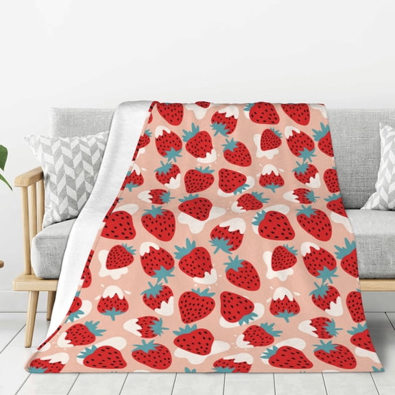 Rateoe Red Strawberry Pattern Flannel Throw Blanket, Ultra-soft Blanket for Bed, Couch, Car, Hypoallergenic Anti-pilling blanket-40"x30"(Vertical)