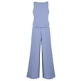 thumbnail image 5 of Pejock 2 Piece Outfits for Women Round Neck Cotton Linen Sleeveless Tank Crop Top Wide Leg Pants Matching Lounge Sets Oversized Running Jogger Tracksuits Summer Casual Tops Bottom Vacation Sets, 5 of 6