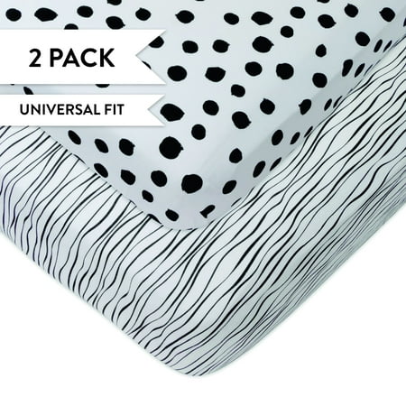 UPC: 0851490007358 | Crib Sheet Set 100% Jersey Cotton 2 Pack – Black Abstract Stripes and Dots
