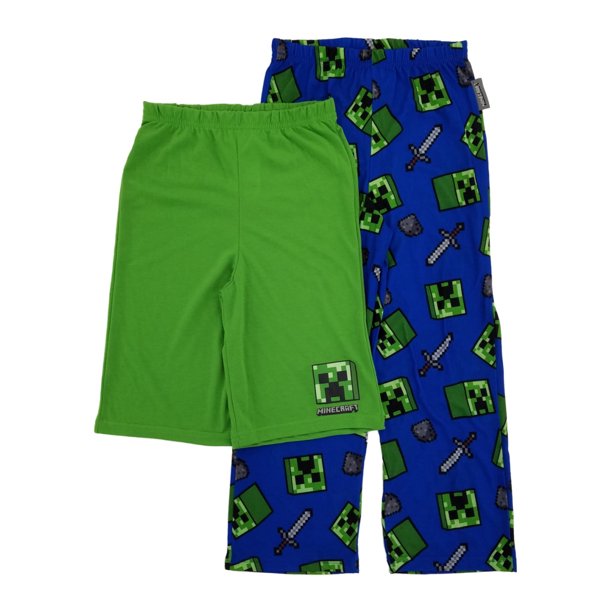 Minecraft Creeper Boys 2Piece Lounge Pants & Shorts Pajama Set Small