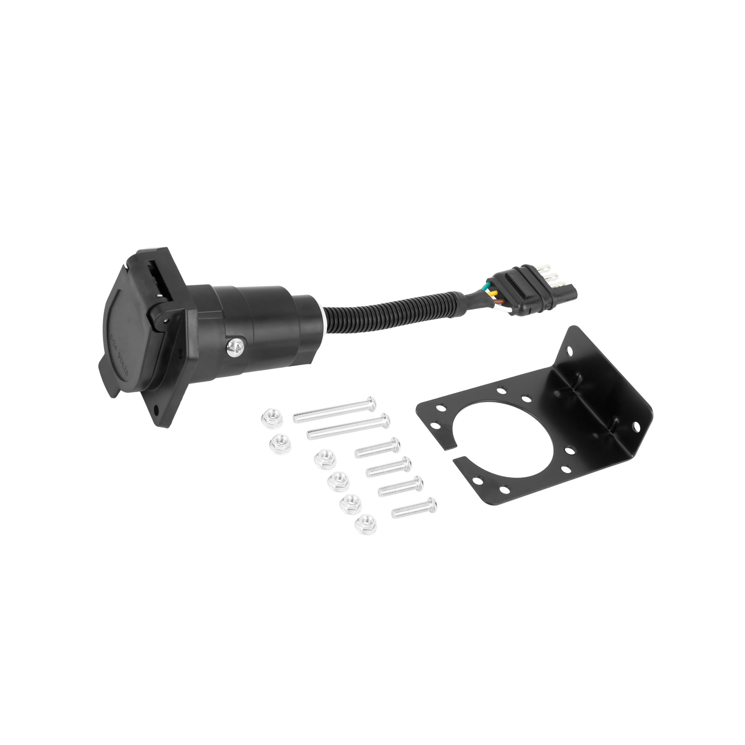 Unique Bargains 4 Pin to 7 Pin 4 Wire Trailer Plug Extension with Mounting Bracket