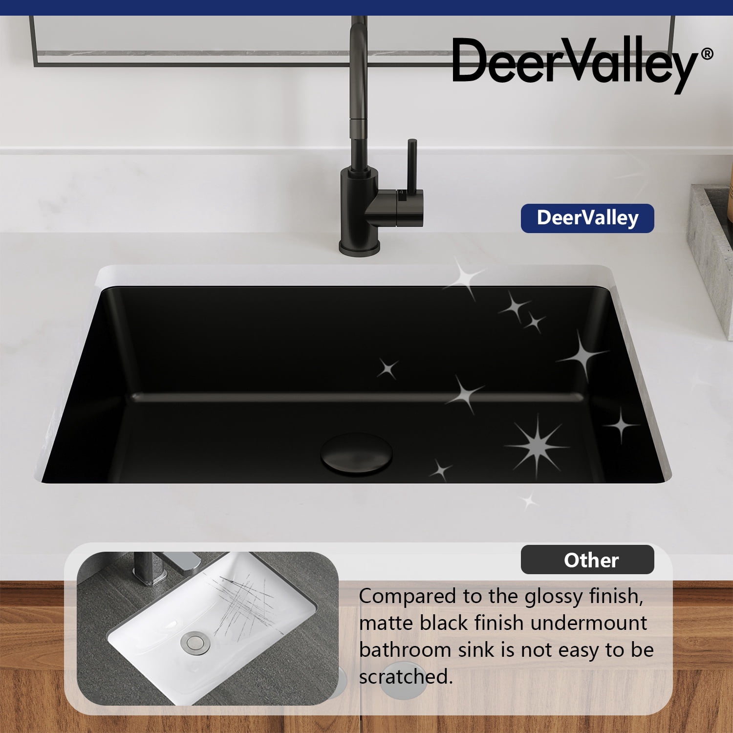 DV-1U201B DeerValley Ursa 19" X 15" White Rectangular Vitreous China Undermount Bathroom Sink with Overflow
