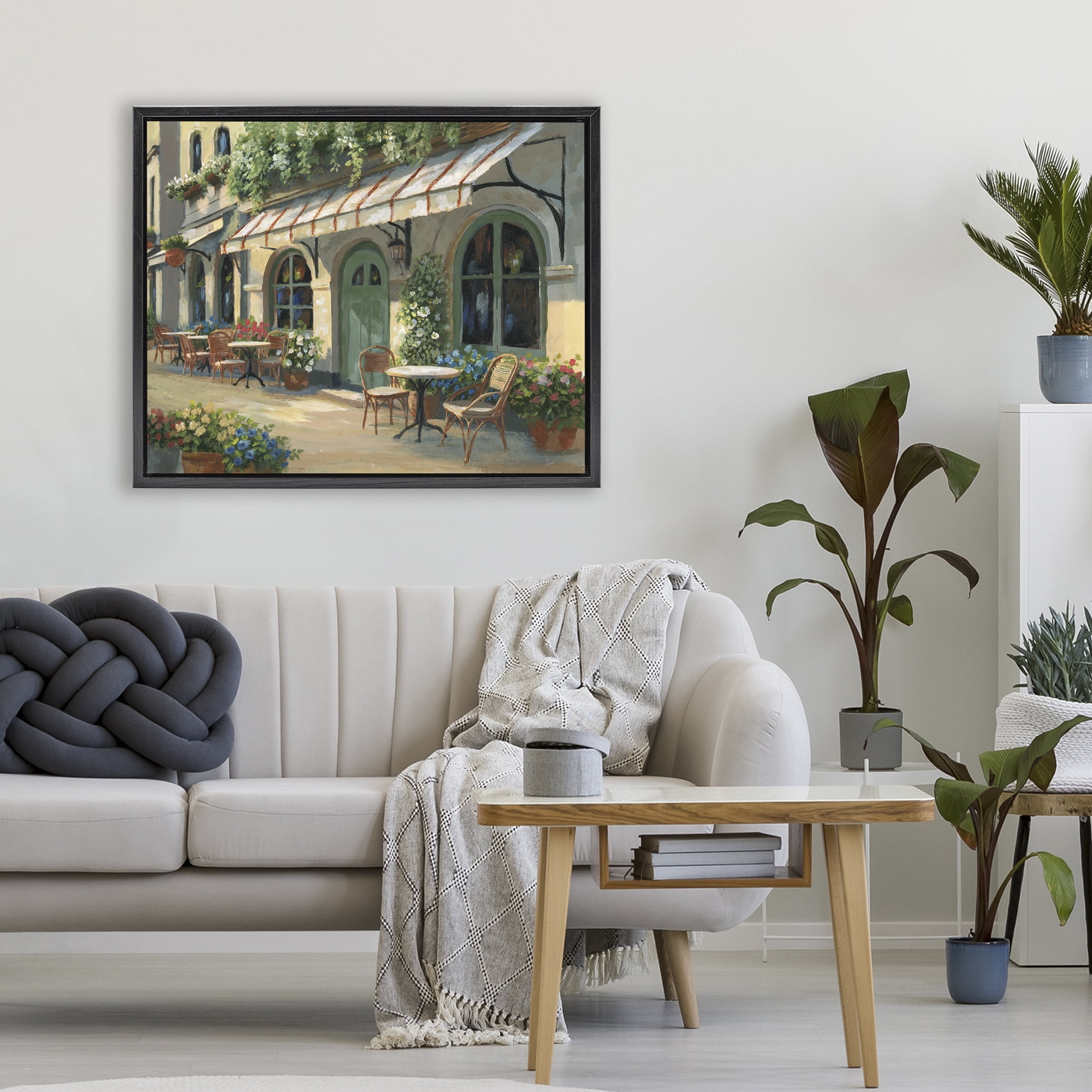 Stupell Industries Cozy Cafe Sunlit Patio Black Framed Floater Canvas Wall Art, design by Nan