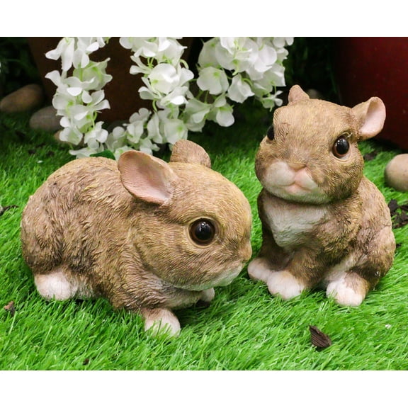 Set Of 2 Whimsical Cute Baby Bunny Rabbits Pet Pal Fairy Garden Figurines