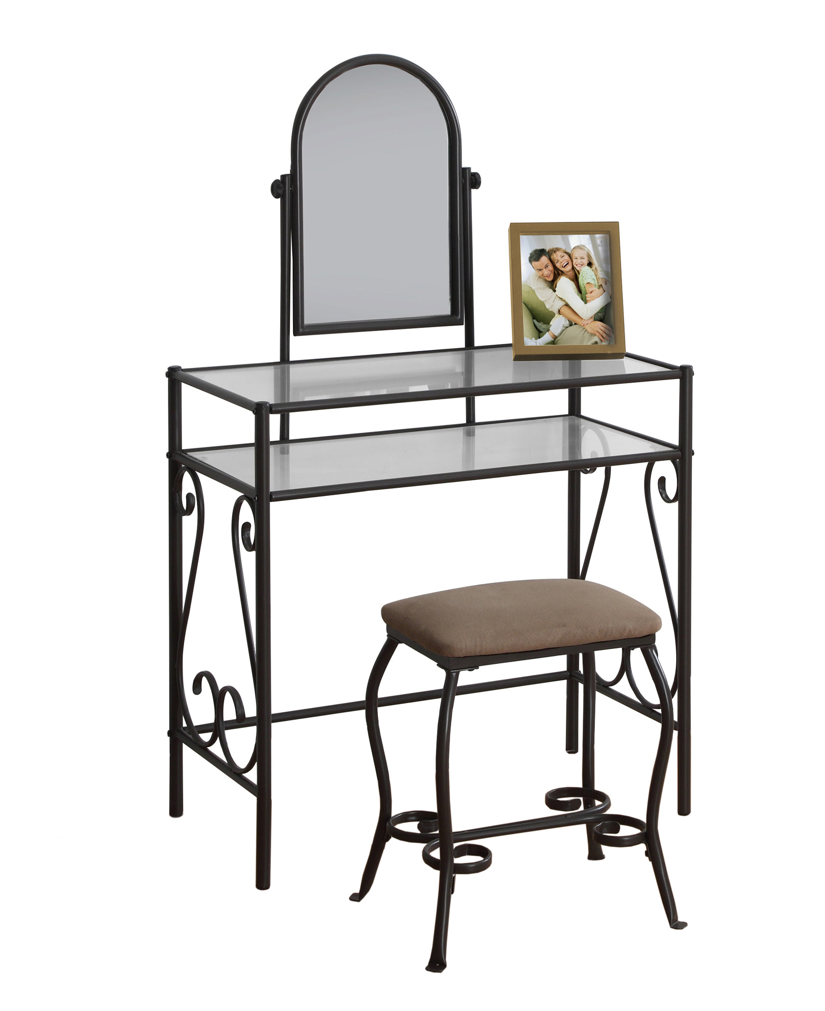 Monarch Vanity Set 2Pcs Set / Brown Metal With Tempered Glass Walmart