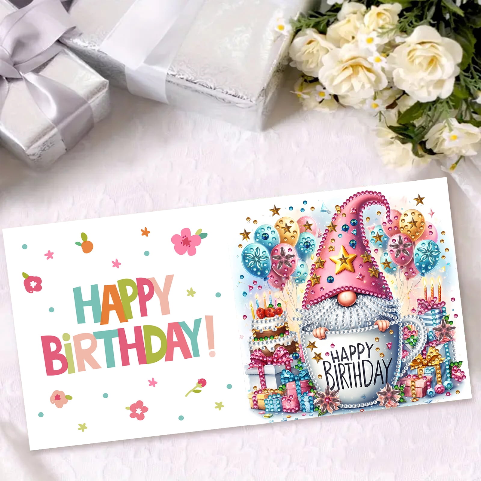 FLOPESN 6Pcs DIY Folding Greeting Card Diamond Art Painting Creative Design Blessing Card Set for Birthday Crafts Gift-Birthday Goblin