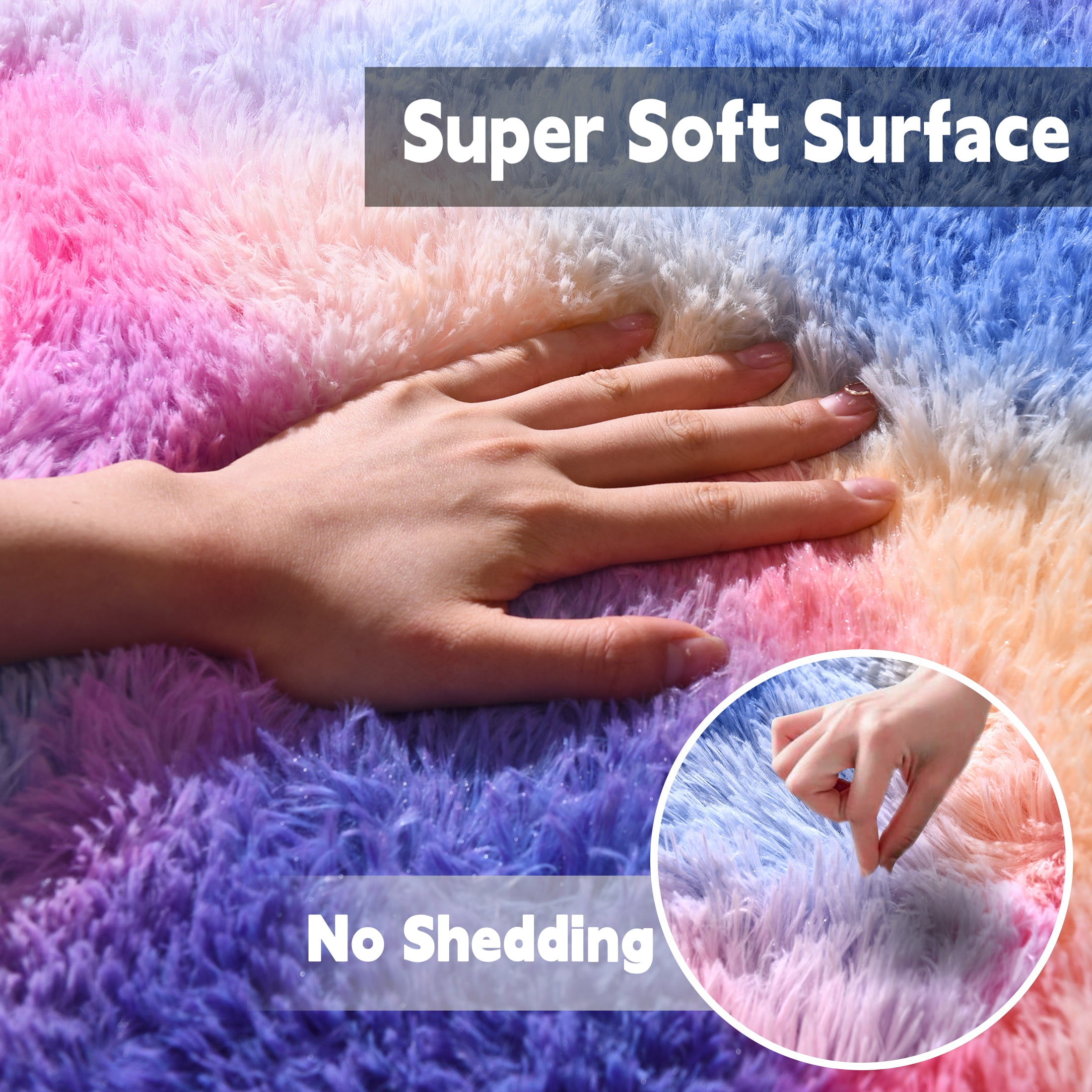 Socofuz 6x9ft Rainbow Fluffy Rug, Cute Colourful Tie Dye Princess Carpet for Girls Bedroom Playroom Nursery Living Room Home Decor