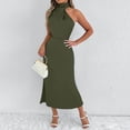thumbnail image 6 of Bnwani Women's Dresses,Summer Dresses,Crew Neck,Zipper,Satin,Sleeveless,Army Green,XL, 6 of 8